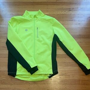 Men's thermal winter cycling jacket, neon yellow, black accents. Size XL.